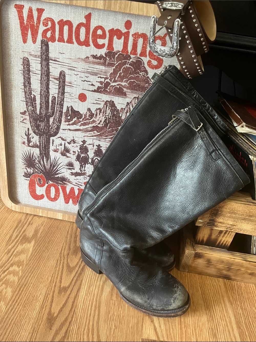Ash Free People Factory Distressed Black Leather Zip-Front Riding Boots 38